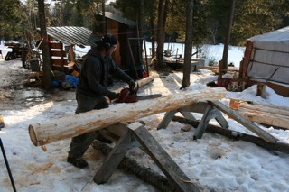 first log ready to be draw knifed